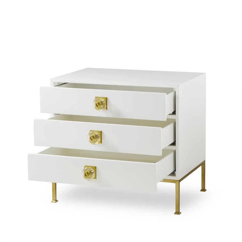 Formal 3 Drawer White Lacquer Nightstand