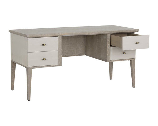 Downton Desk - White Ceruse - Cream Shagreen