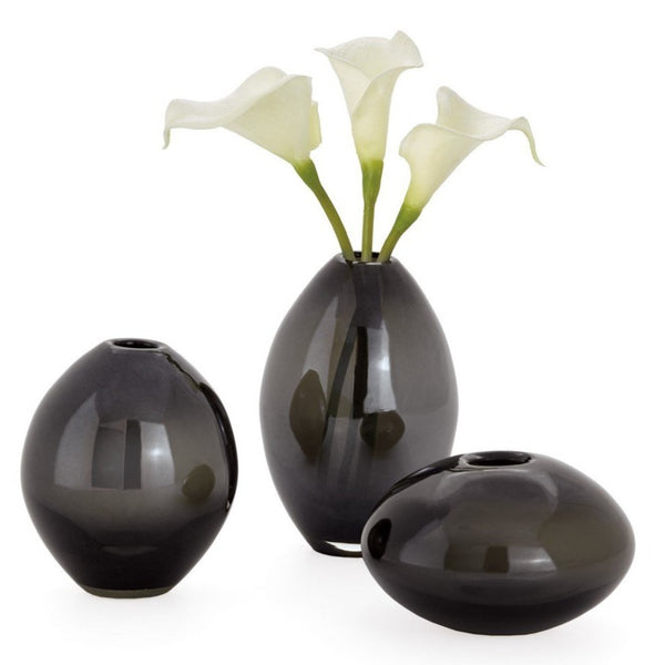 Mini Lustre Assorted 3 Piece Smoke Glass Vase Set