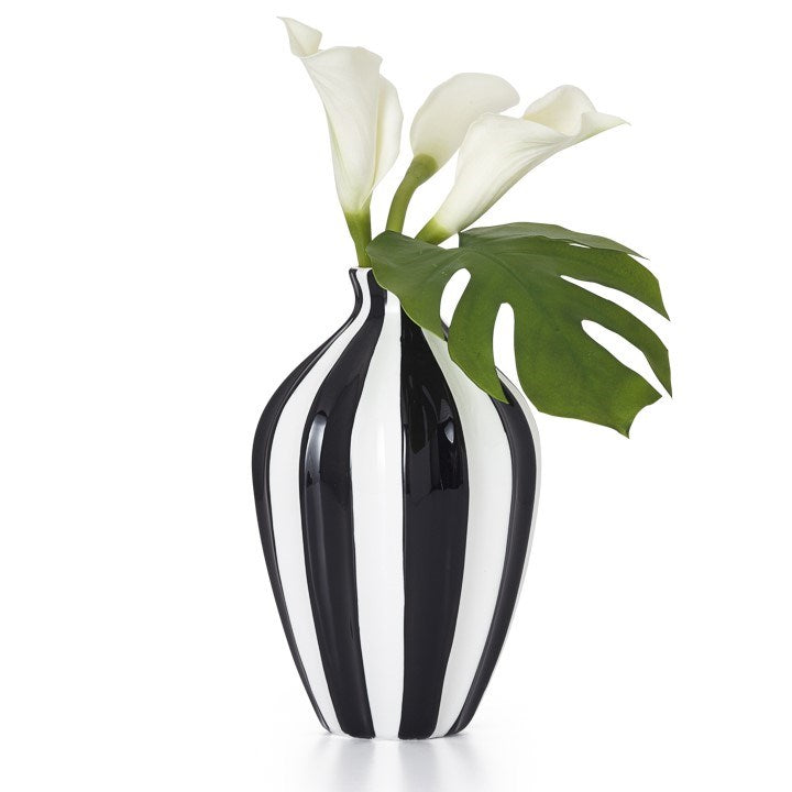 Abstract 11.5h" Black Band Ceramic Gourd Vase