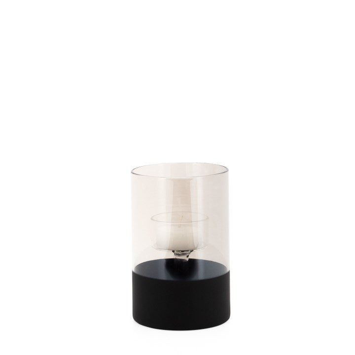 Onyx Base Smoke Glass Cylinder 5h" Tealight Holder