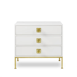 Formal 3 Drawer White Lacquer Nightstand