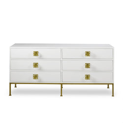 Formal 6 Drawer White Lacquer Dresser