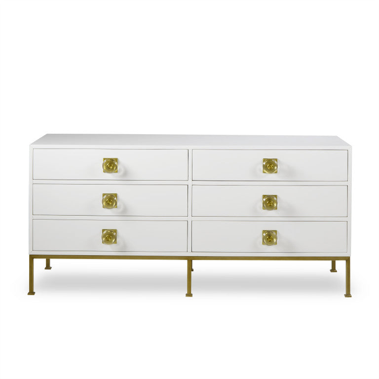 Formal 6 Drawer White Lacquer Dresser
