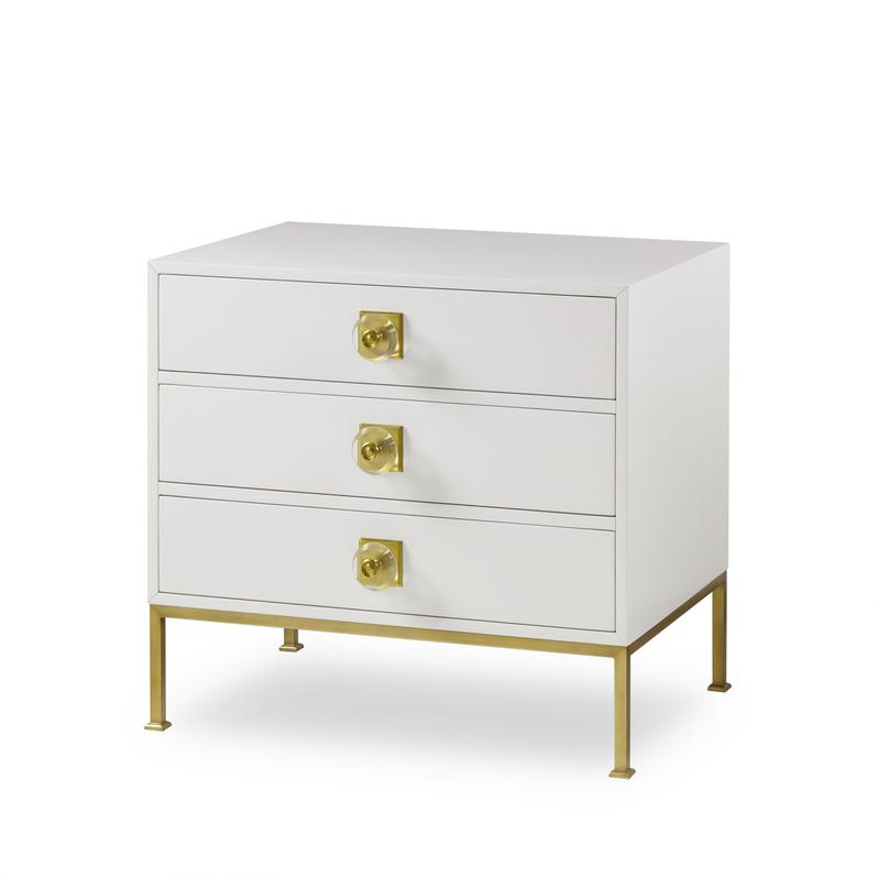 Formal 3 Drawer White Lacquer Nightstand